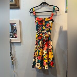 Vibrant Floral Midi Dress with Belt